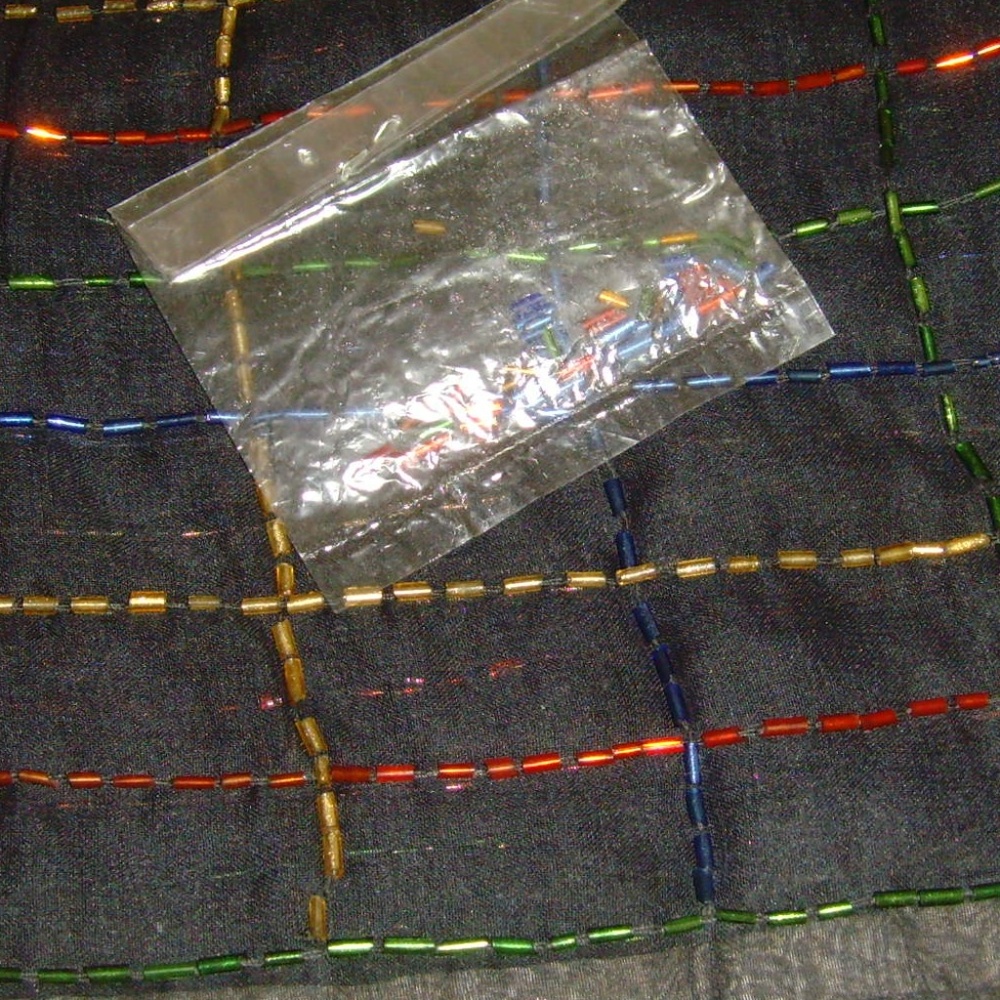 Vintage Elegant Sheer Black Scarf with Tubular Baguettes  58" by 13.5" - Picture 9 of 14